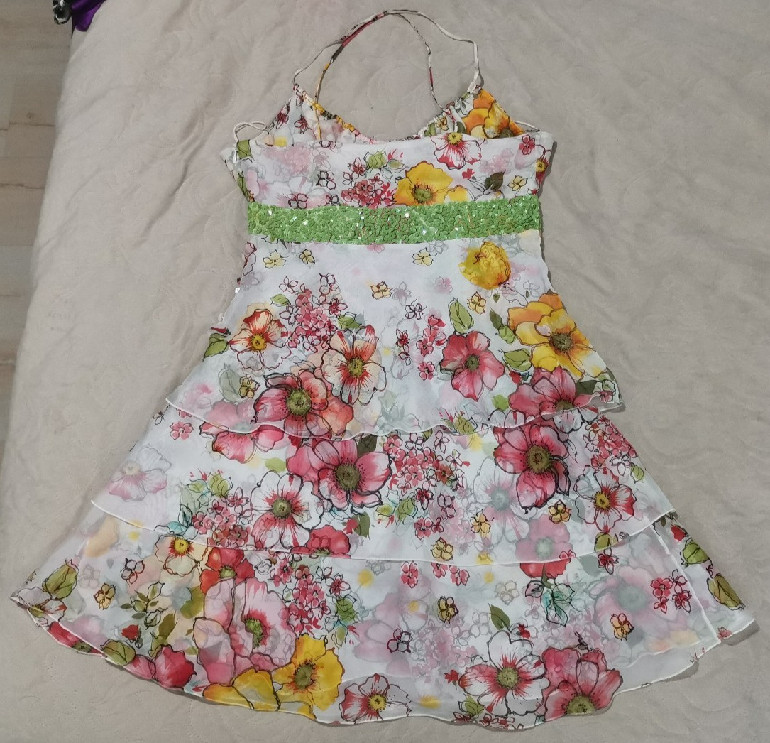 Valentino Dress Vintage Layered Sequins Embroidered Silk Chiffon Floral IT42
