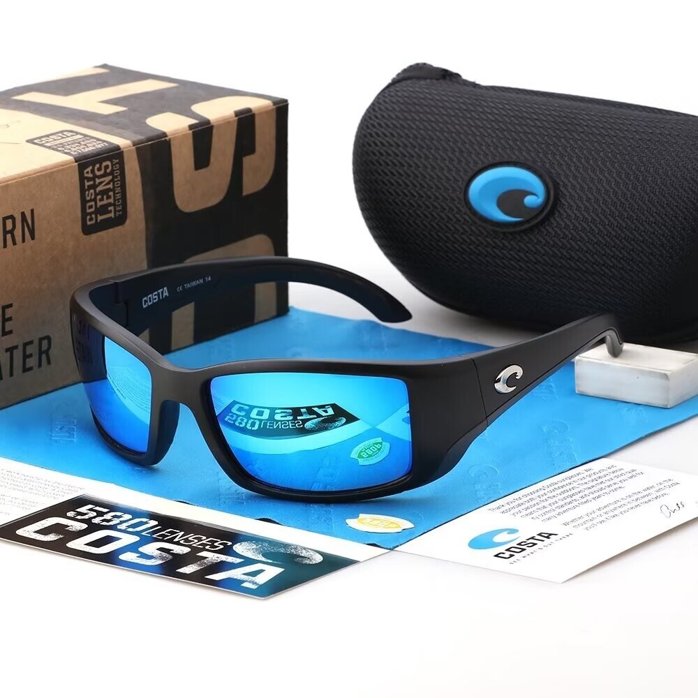 New Costa Del Mar BLACKFIN Matte Black/ Blue Mirror Polarized 580P Sunglasses