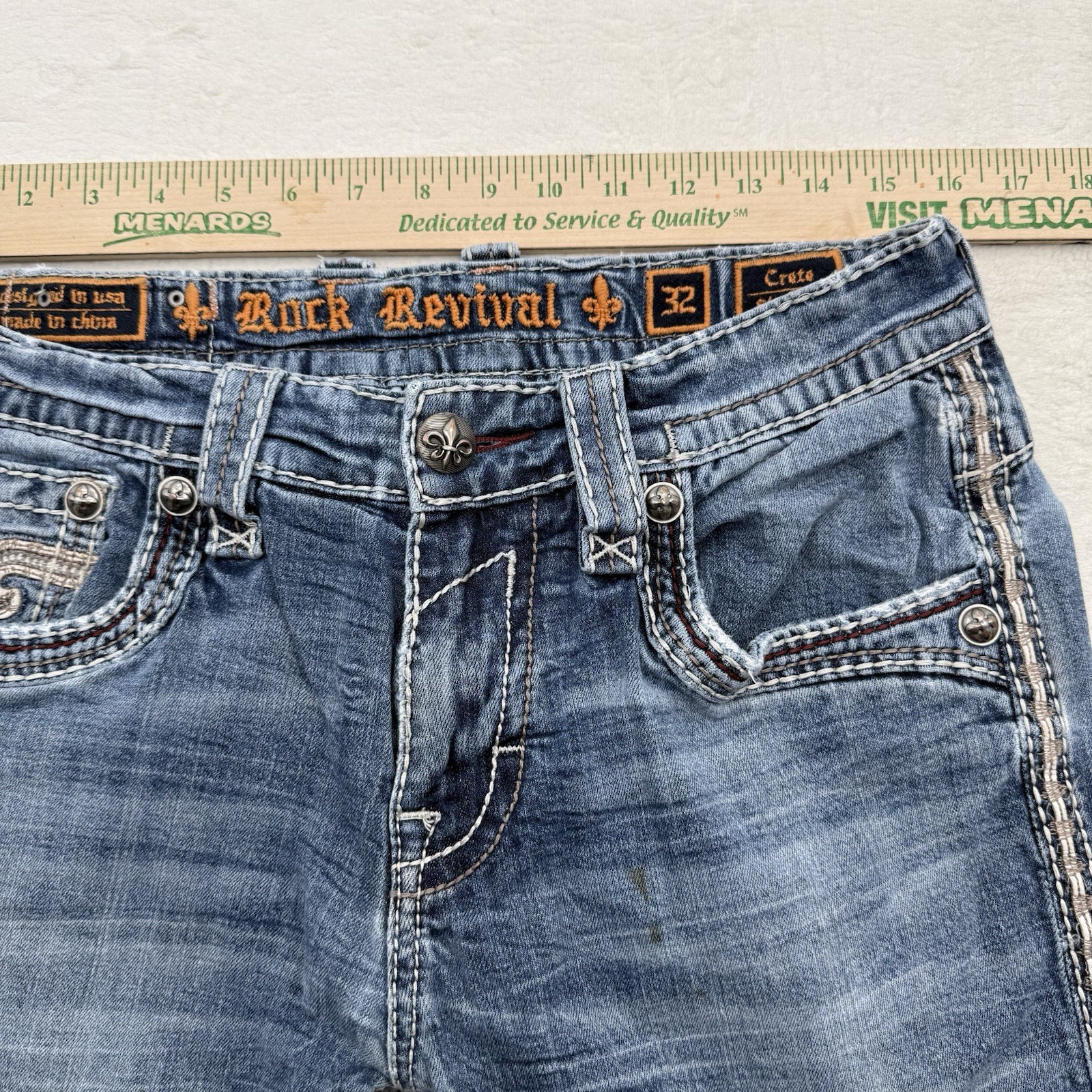 Rock Revival Mens Blue Medium Wash Crete Straight Leg Denim Jeans Size 32