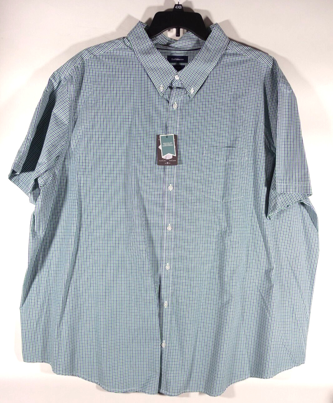 Croft Barrow Woven Shirt Men 4XB Big Tall Easy Care Resists Wrinkles Green Blue