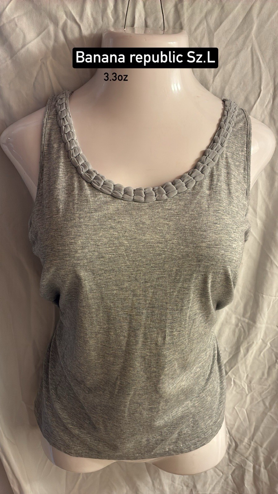 Banana Republic Gray Solid Scoop Neck Wide Strap Braided Trim Tank Top Size L