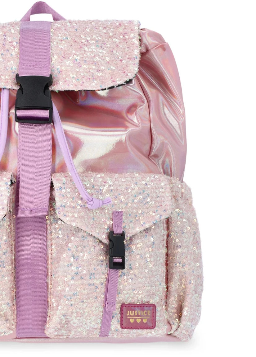 LOT of 2 Justice Girls’ Sequin Rucksack Backpack : 14.25″ H x 11.5″ W x 5.5″ D
