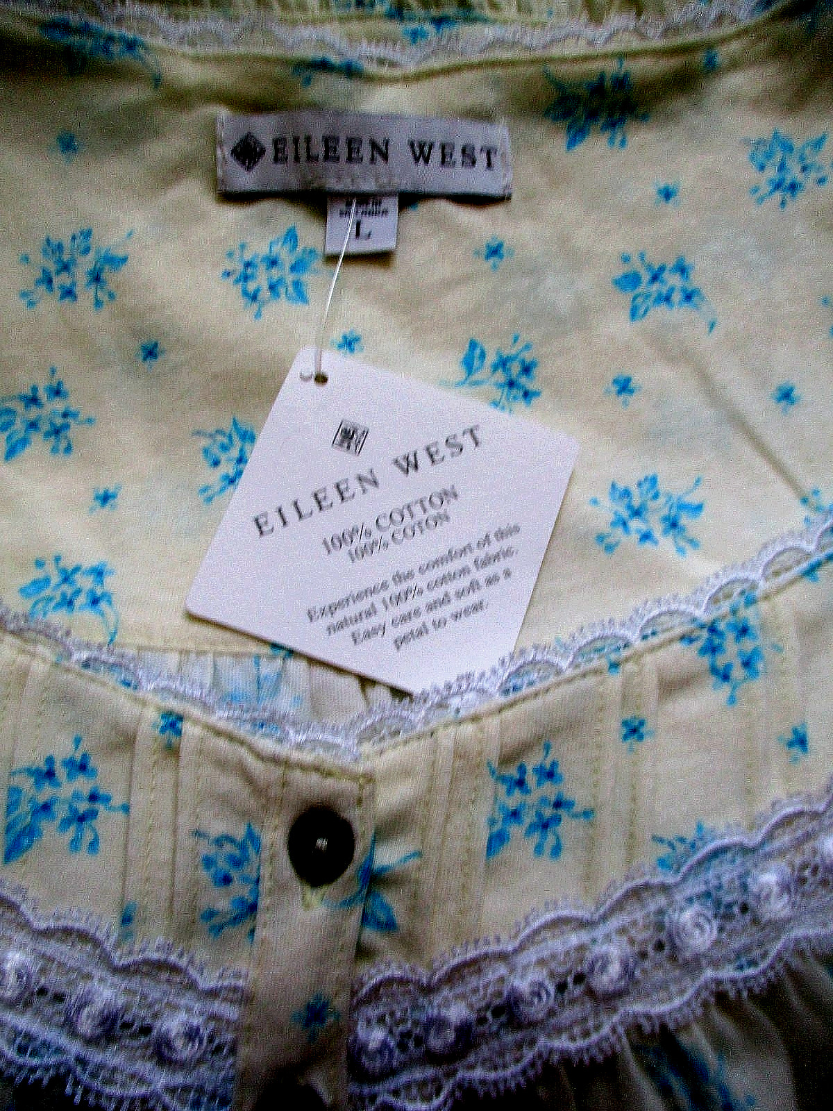 EILEEN WEST SHORT NIGHTGOWN SLVLESS COTTON KNIT YELLOW BLUE FLORAL LARGE NEW