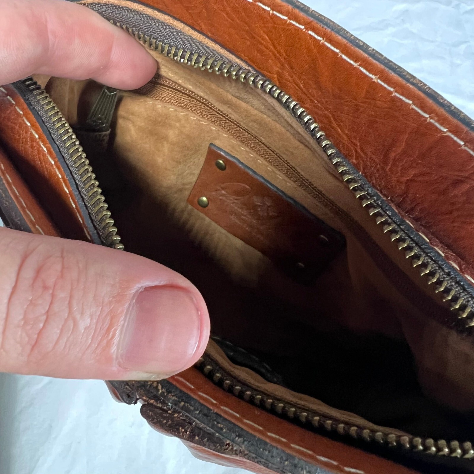 Osgoode Marley Brown Leather Double Zip Organizer Crossbody Bag
