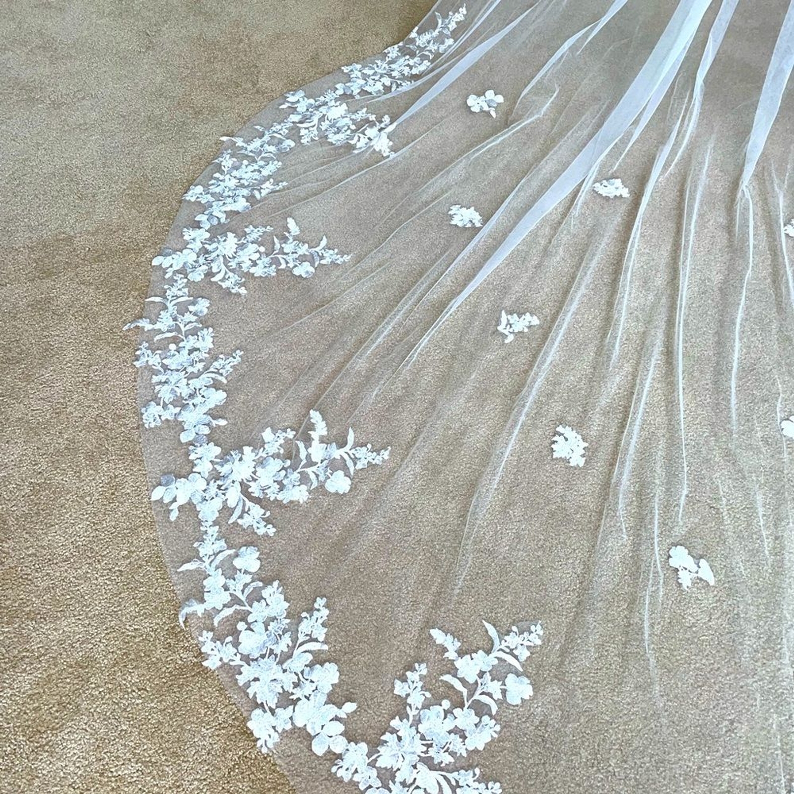 Off White Cathedral Veil with Metal Comb – 78 inches