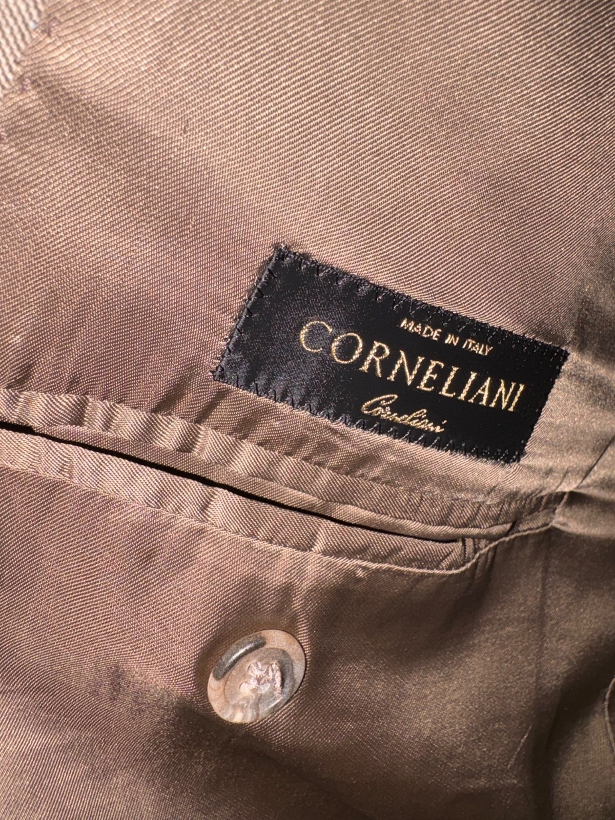 Corneliani Collection 100’s Virgin Wool Suit 58R 48R Tan Plaid Italy Saks