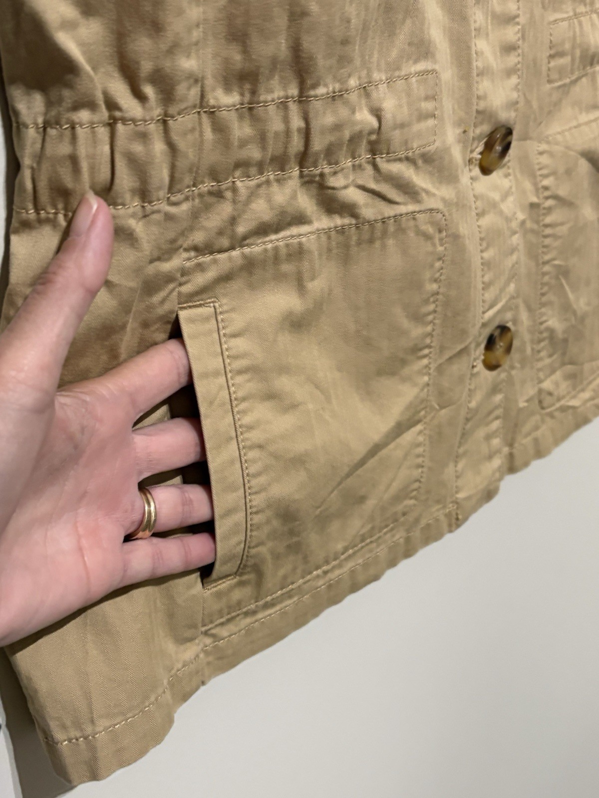 Talbots Petites Safari Utility Jacket PS Tan Beige Military Travel Cotton Blend