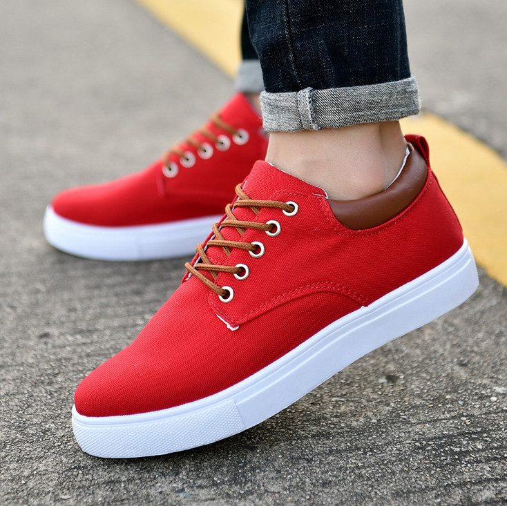 New Men Canvas Shoes Flat Lace Casual Sports Shoes Rubber Sole Anti Slip Lace Up
