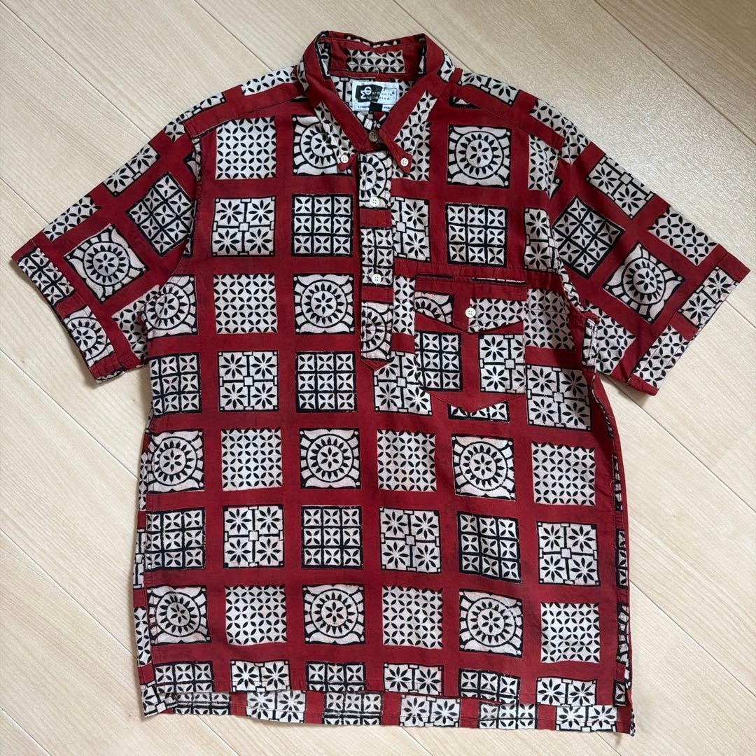 Engineered Garments Batik Pattern Pullover Shirt USA Made M Burgundy F/S