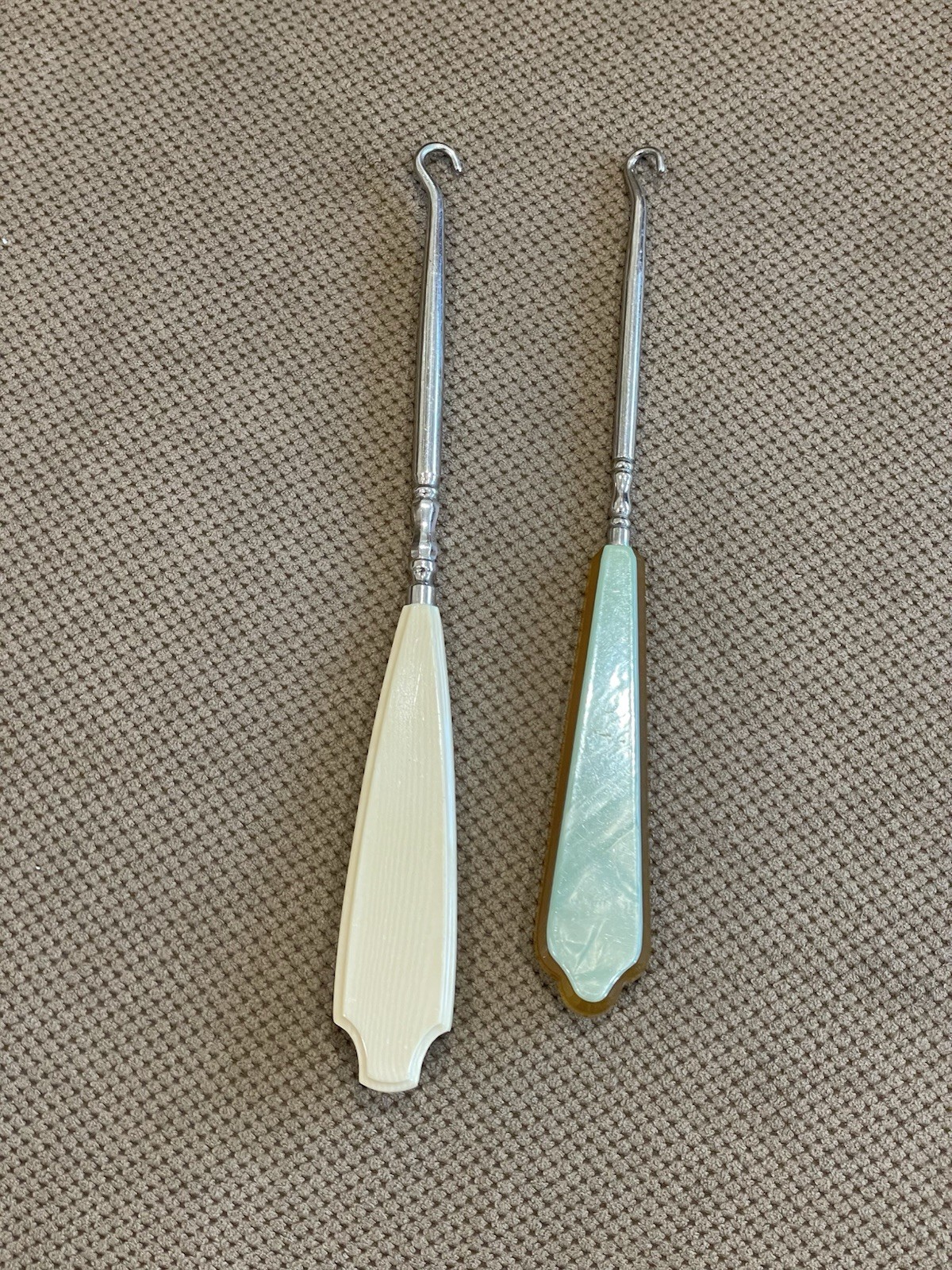 2 Vintage Shoe Button Hooks For Boots And Corset Tool Self Dressing Handle 7”