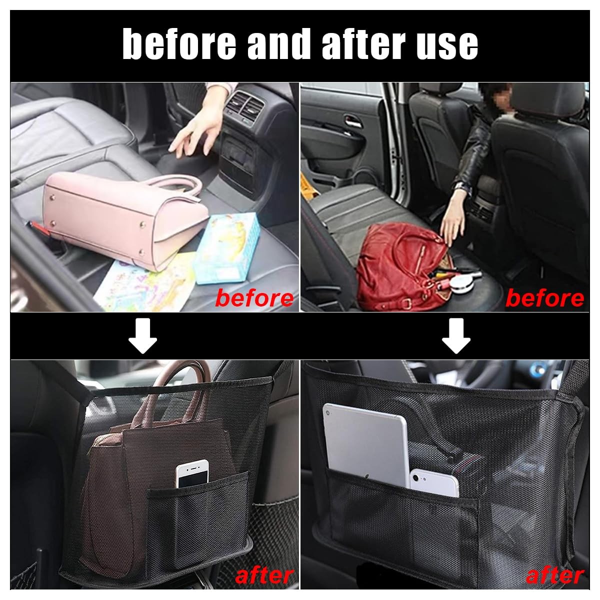 GLSOWEE Handbag Holder for Auto, Net Pocket Purse Holder Between Front Seats Car