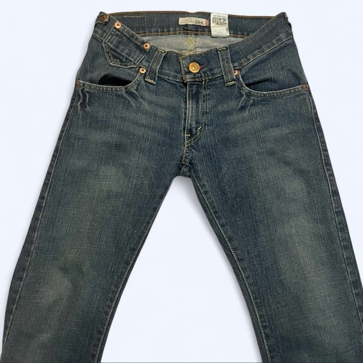 Levi’s Women’s Lowrise 504s Straight/Slouch Fit Dark Wash Blue Denim
