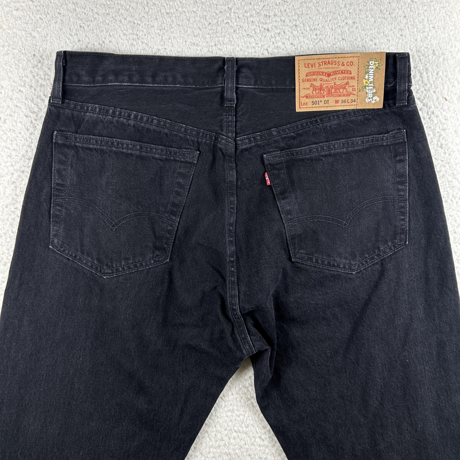 Levis 501 DT Denim Tears Jeans Mens 36×34 Charcoal Denim Straight Button Fly
