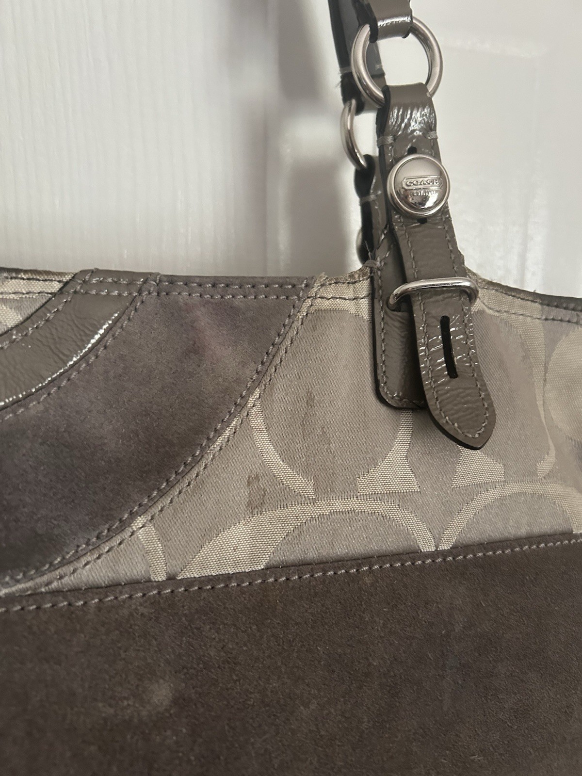 Coach Ocelot Brown Gray Silver Tan Patchwork Tote Purse F15459