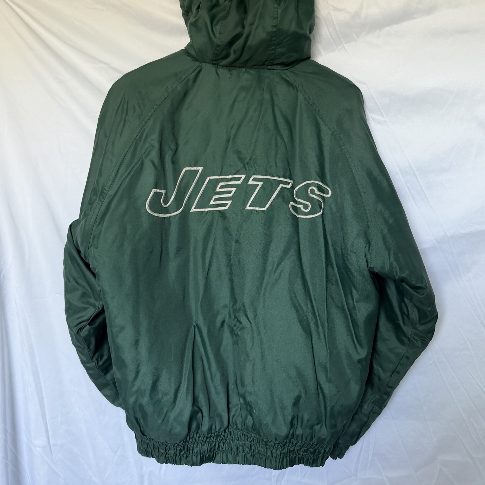 Vintage 90s NY Jets NFL Game Day Sports Mens Large Green Puffer Football Jacket