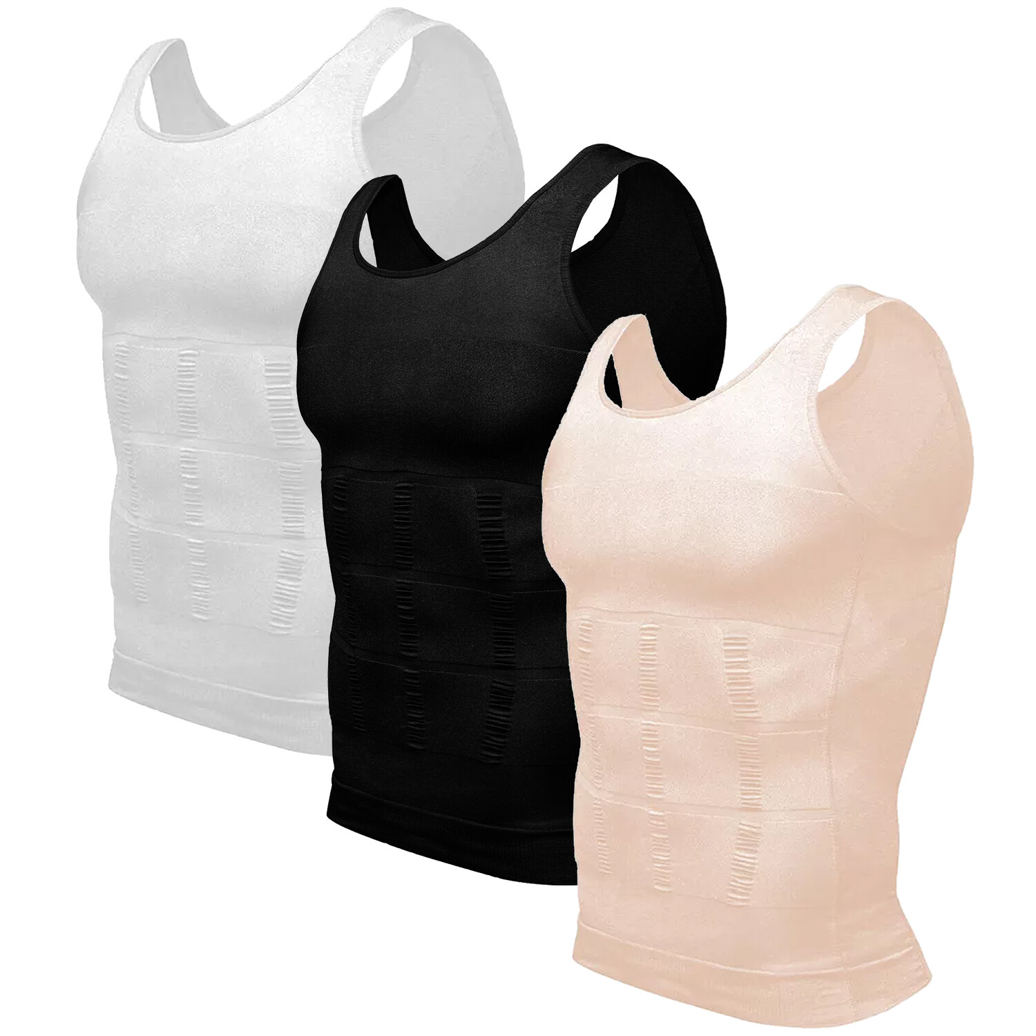 Mens 3 Pack Body Shaper Slim Tummy Vest Compression Shirts Tank Tops Body Shaper