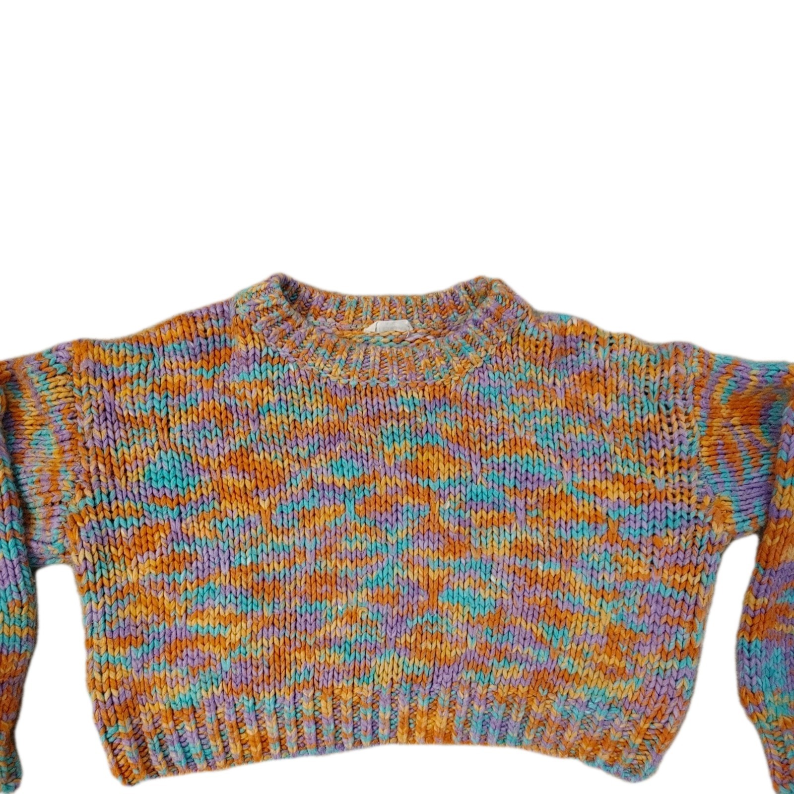 Storia Sweater Rainbow Confetti Crew Cropped Chunky Sweater Women’s Size Medium