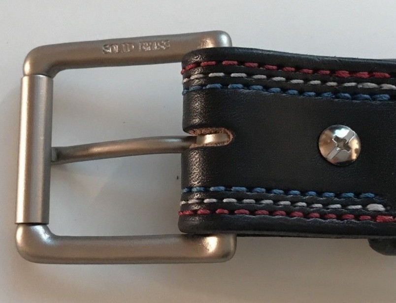 AMISH MADE WICKETT & CRAIG 1.5″ HEAVY REAL LEATHER WORK GUN RED,WHITE,BLUE BELT