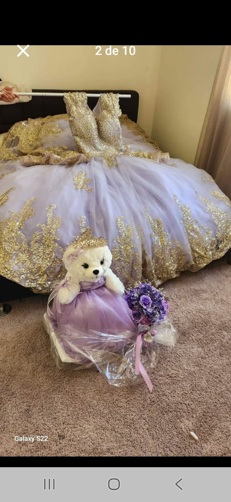 dress for 15 birthday gold with purpure size S