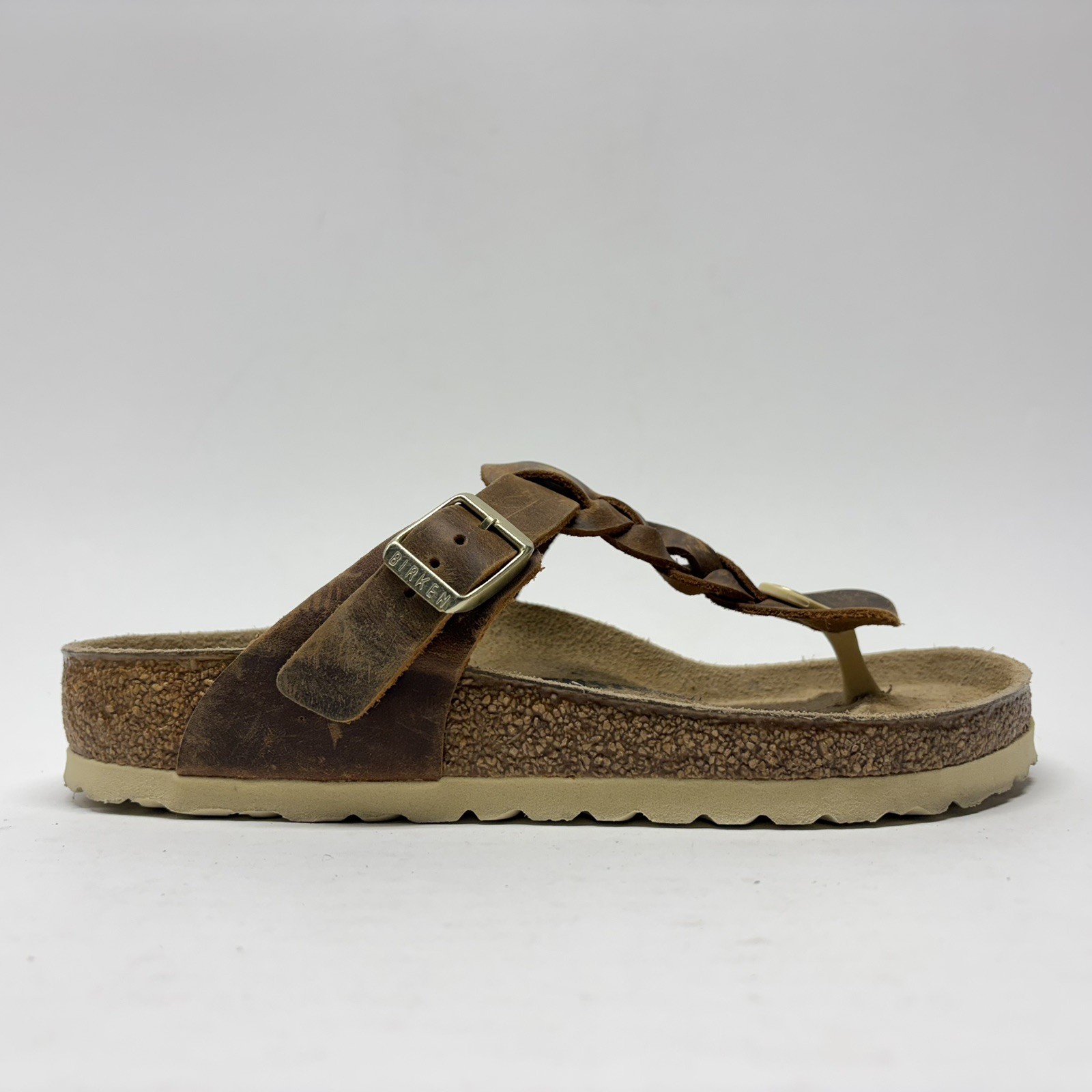 Birkenstock Gizeh Braided Women Sz 36 L5 Reg Brown Oiled Leather Thong Sandals