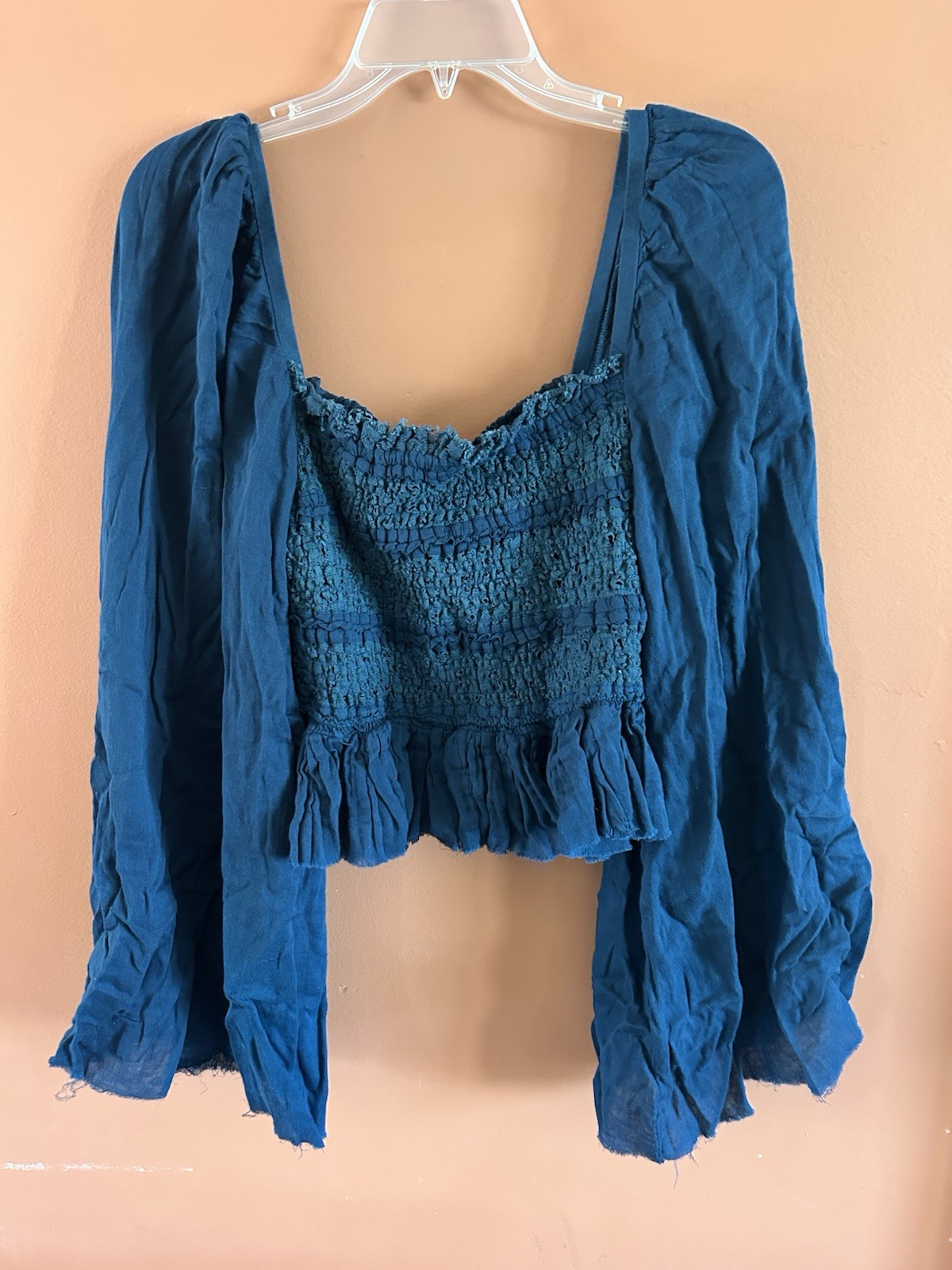 Free People One Smocked Rory Bell Sleeve Top Sz Large NWT