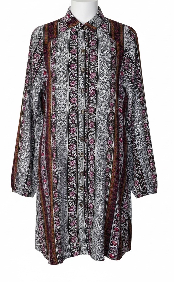 Natural Life Ansley Boho oversized Tunic Shirt Dress in Multicolor Stripe Medium