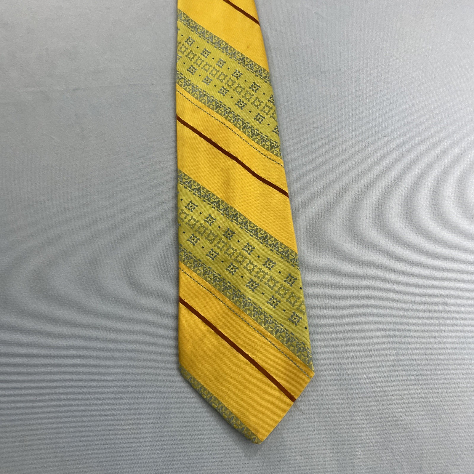vtg 70s Trevira Cornel Swing Tie Southwest Rockabilly Stripe Yellow Green 4×57