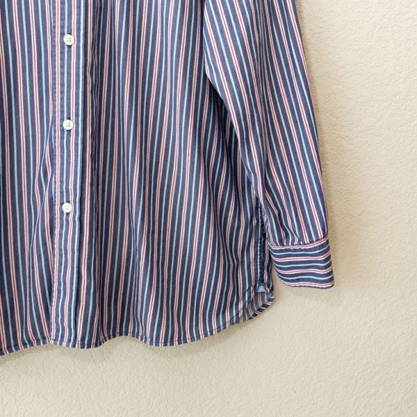 Chaps Button Down Shirt XL Red White Blue Stripe Cotton Preppy Classic Long Slee