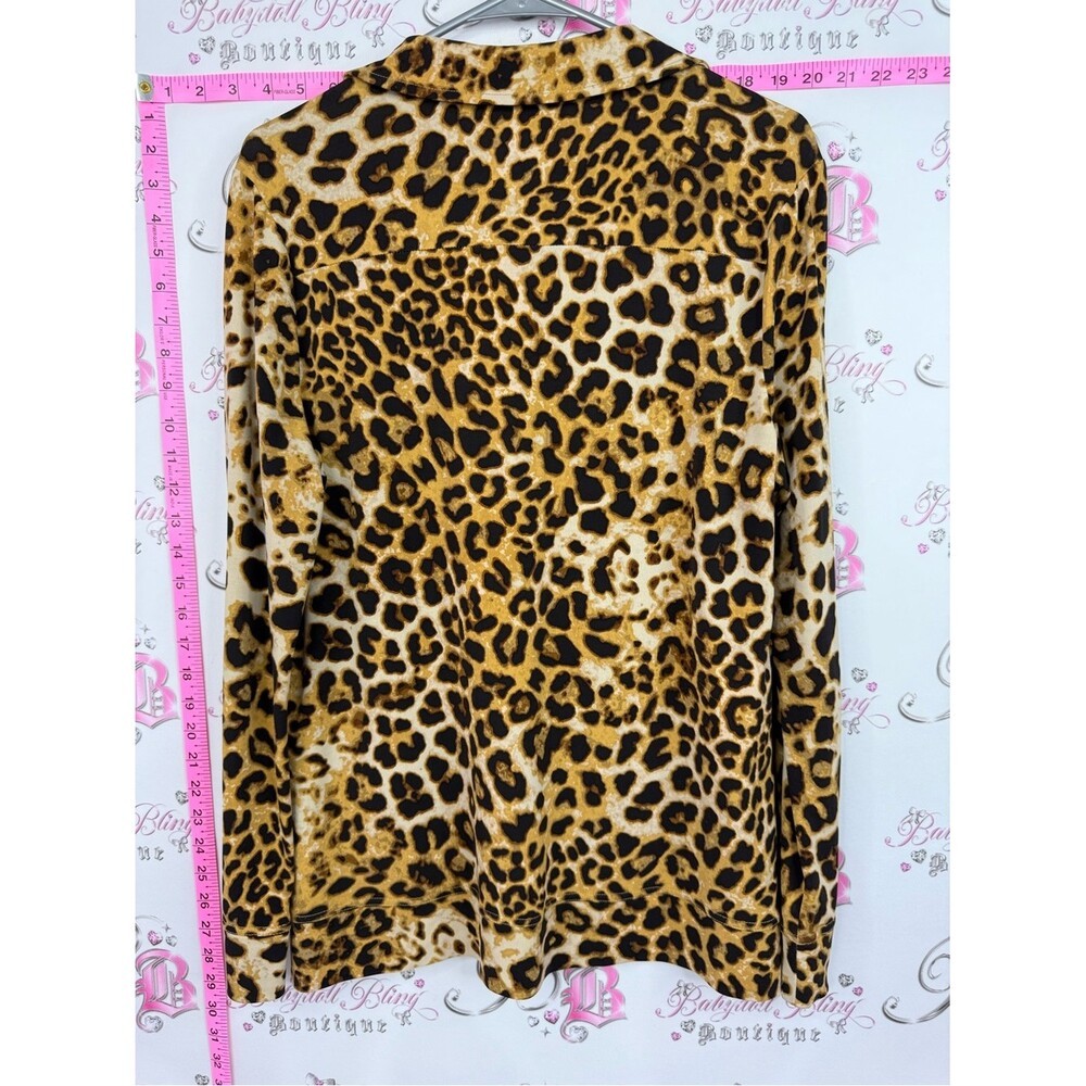 Anne Klein shirt Leopard Print Button-Up Blouse in Brown and Black
