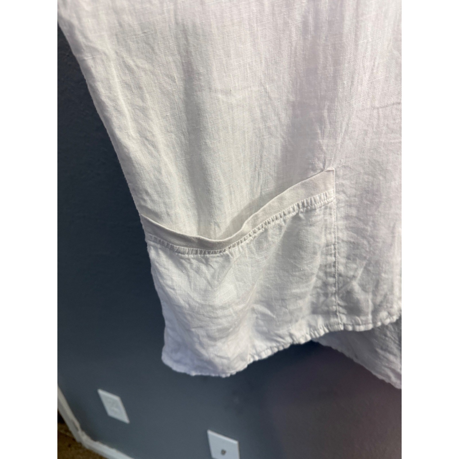Flax White Boxy Linen Blouse L Pocket Lagenlook White Oversized Summer Beach