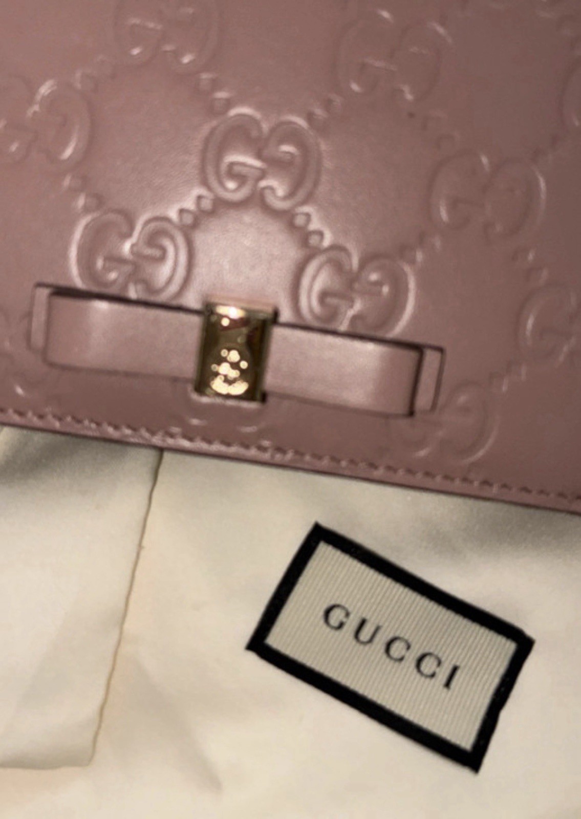 Gucci Pink GG Guccissima Bow Embossed Logo Chain Strap Shoulder Bag