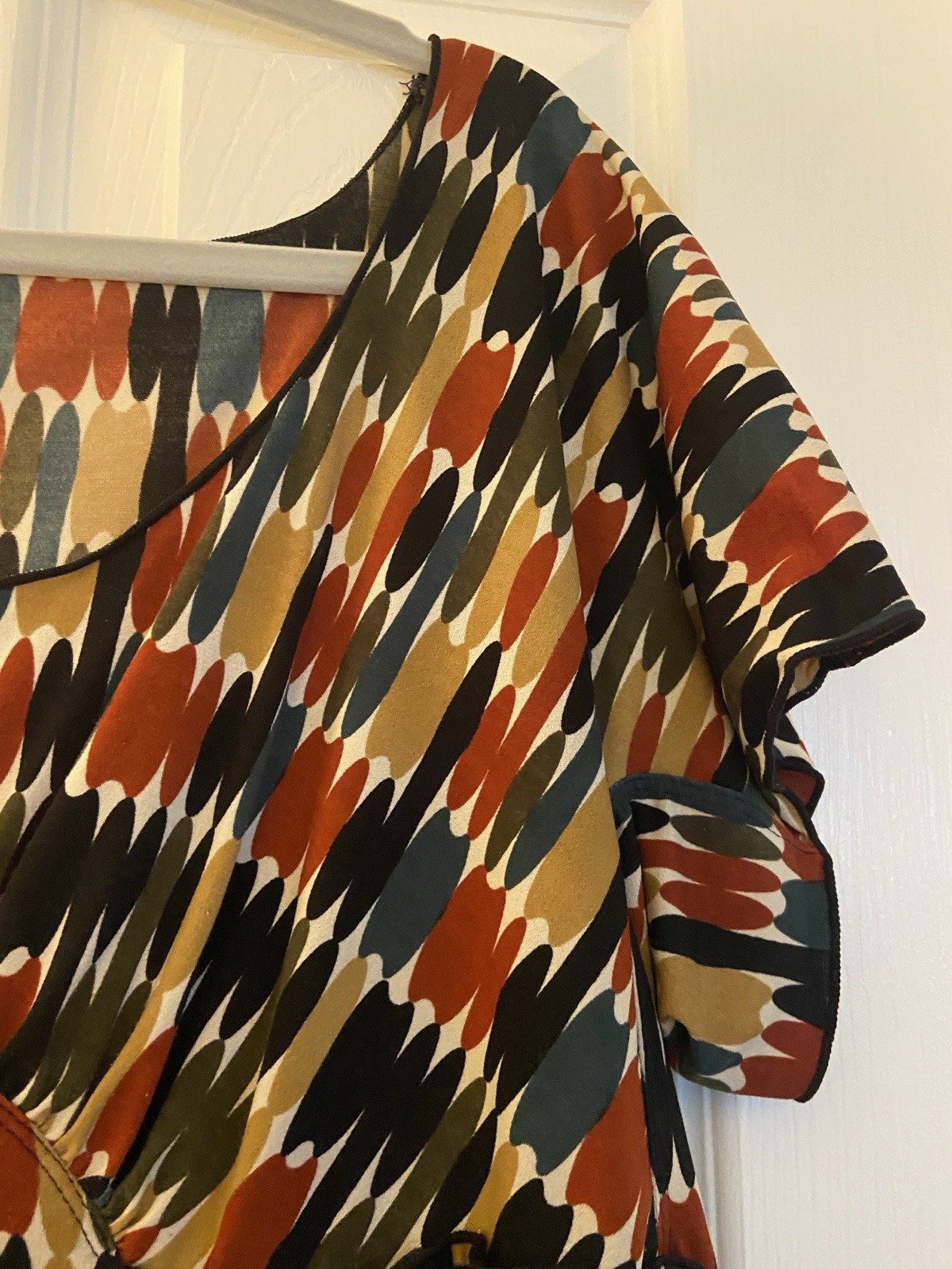 Max Edition Geometric Print Ruched Scoop Neck Cap Sleeve Blouse XL Multicolor