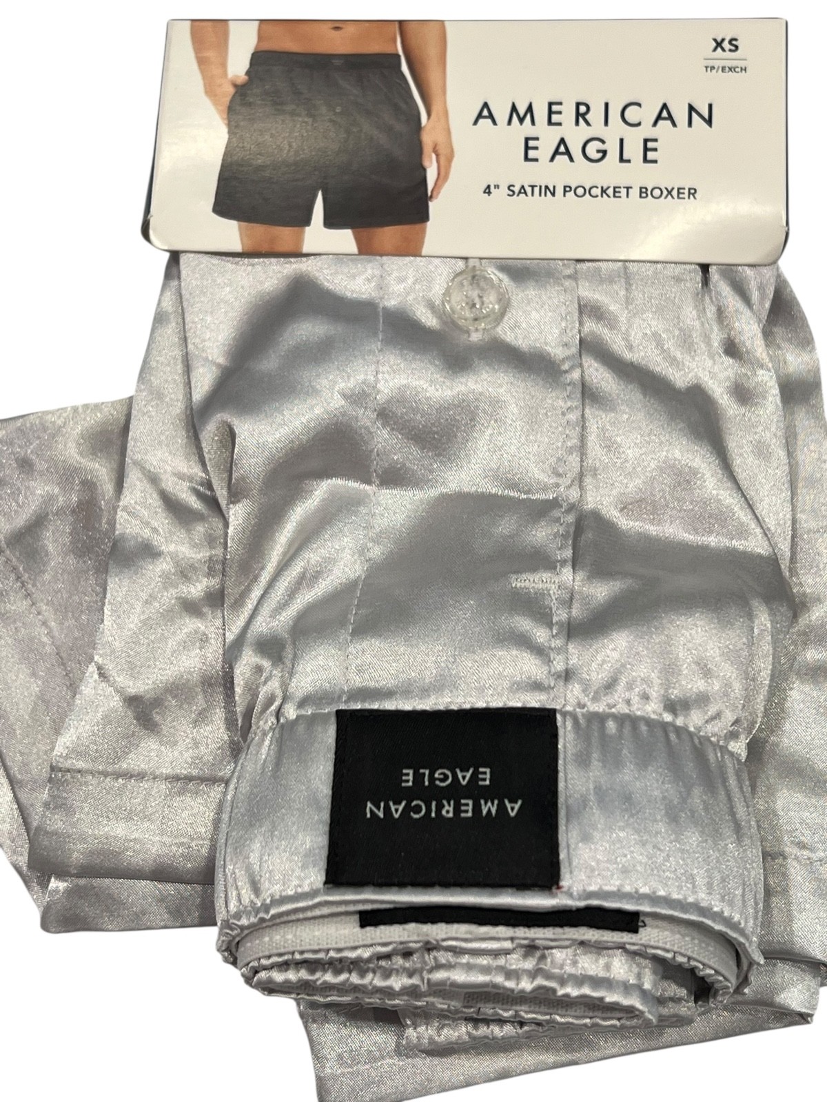 NWT AMERICAN EAGLE Satin Pocket Boxer Sz XS-S-M-L-XL Silver Gray #85