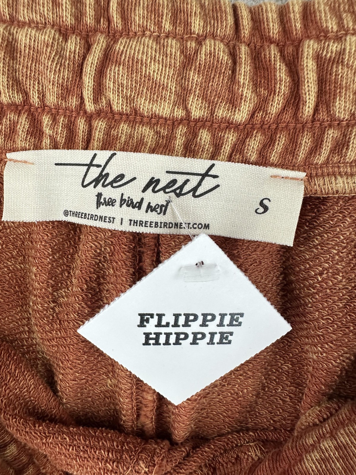 Three Bird Nest Pants Womens S Brown Harem Terry Cotton Pleated Drawstring