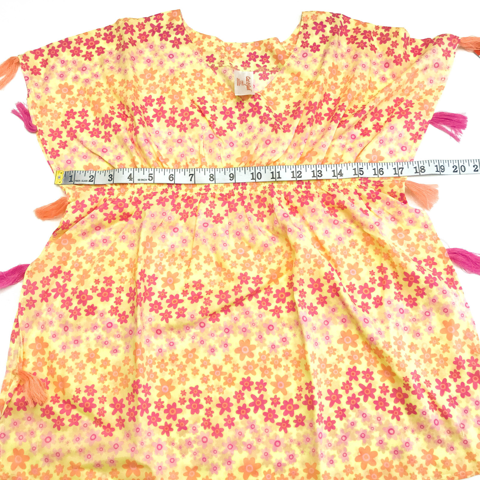 Cat & Jack Girls Size S 6/7 Caftan Swimsuit Cover Up Floral Yellow Orange Pink