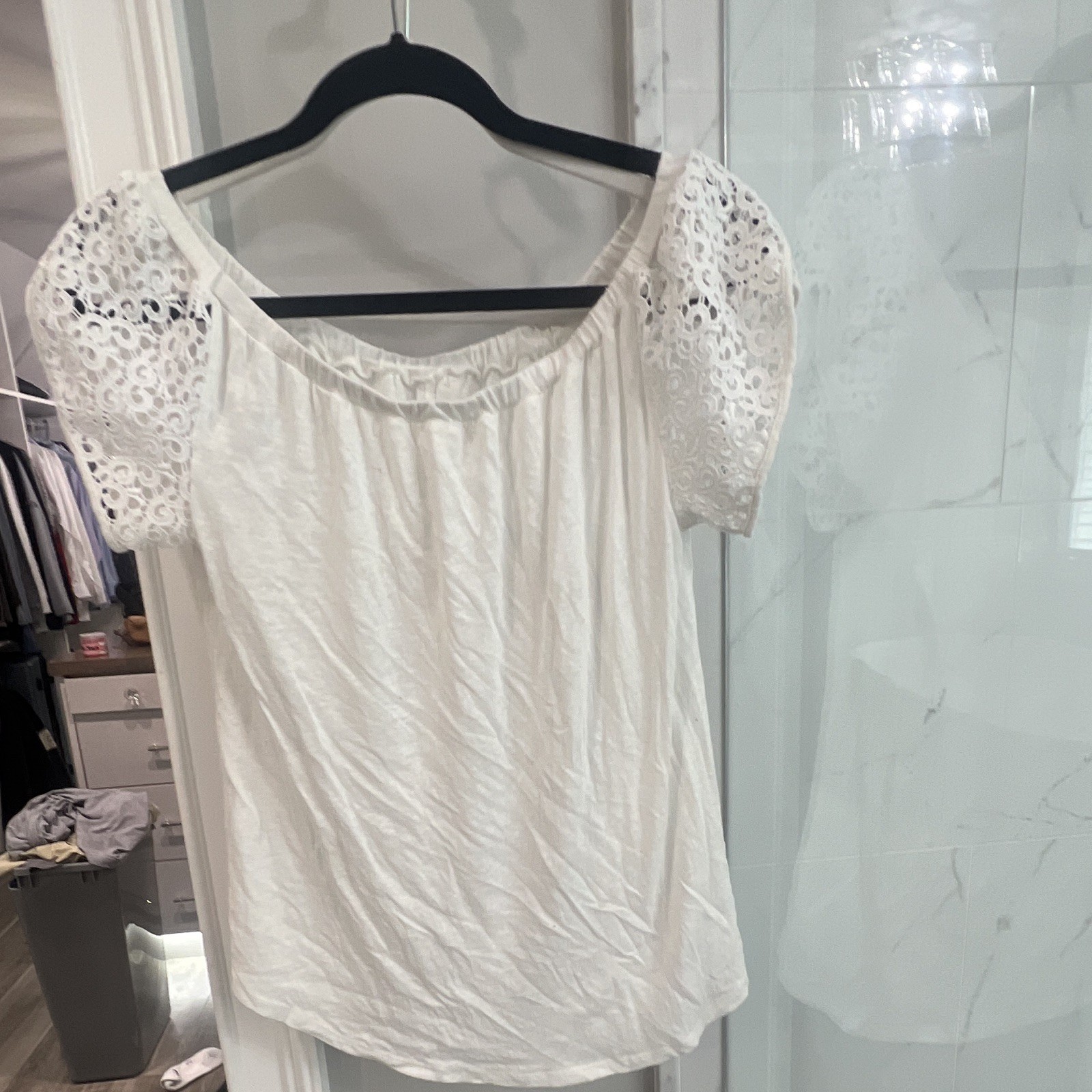 Merona White Lace Scoop Neck Short Sleeve Pullover Blouse Juniors S