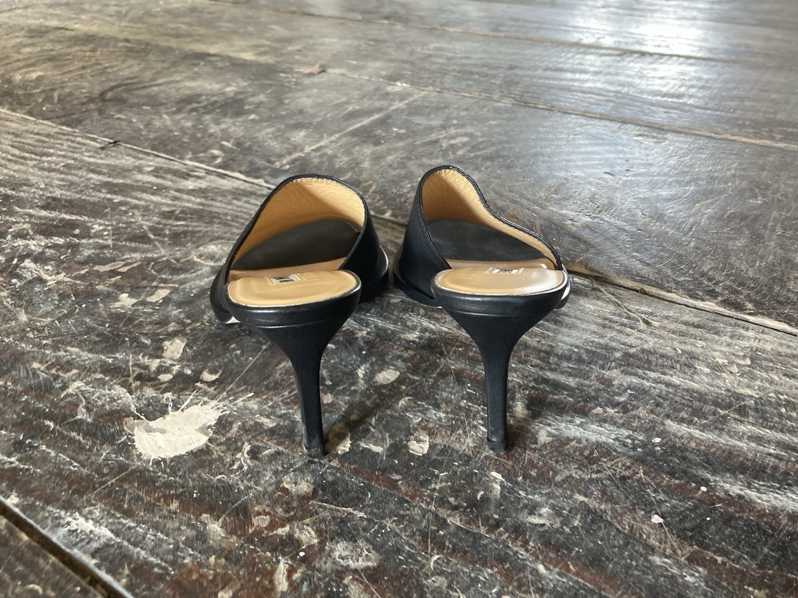 Black Leather Heeled Mules Slides New With Box and dust bag 37 EU 7 US Women’s
