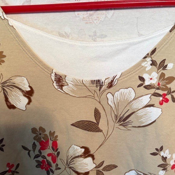 White Stag Womens XXL 20 Floral Long Sleeve Top Tan Beige Cotton Scoop Neck