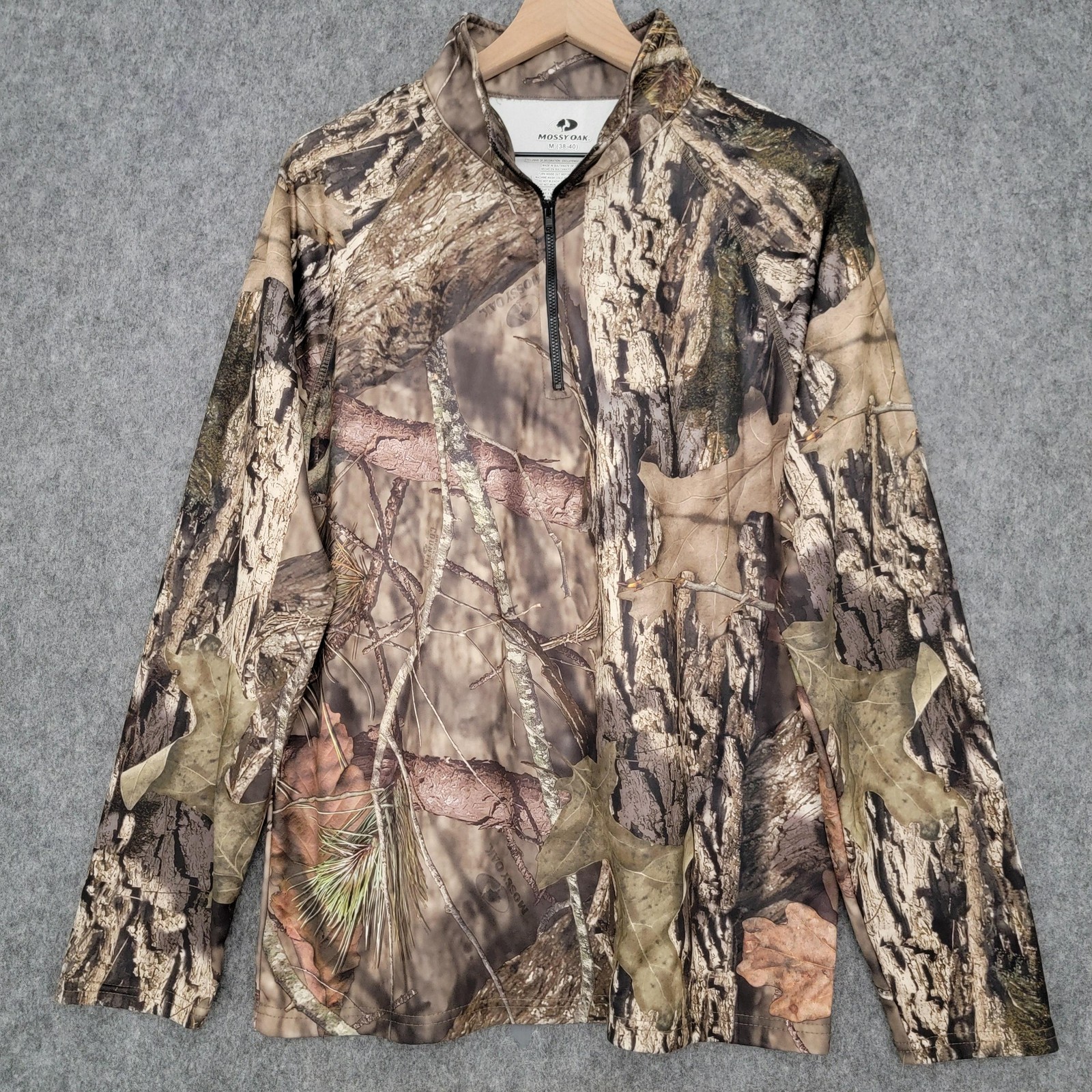 Mossy Oak Shirt Mens Medium Camo Quarter Zip Pullover Hunting Long Sleeve