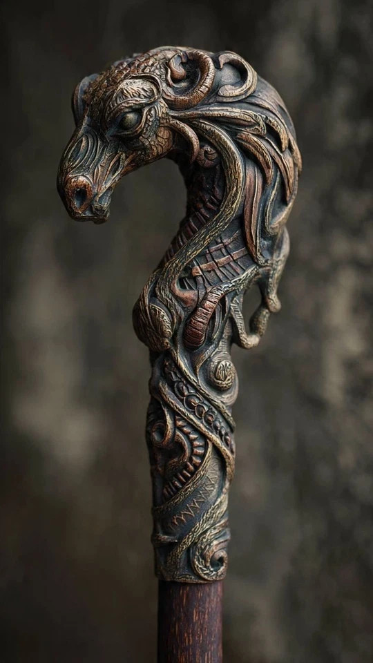 ART-Wooden walking stick hand carved Animal wooden walking cane