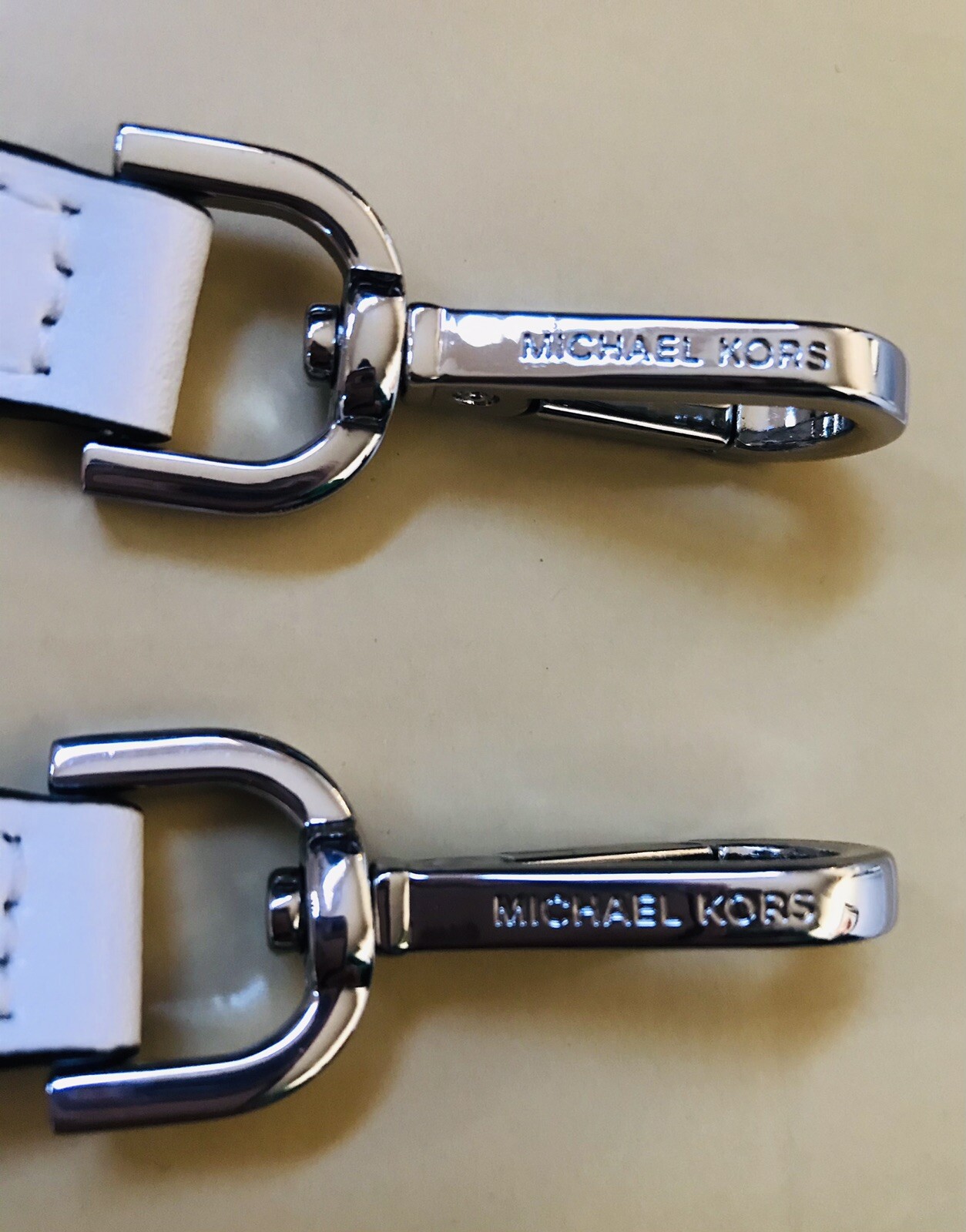 37”x1 3/8”Wide Michael Kors Silver Hardware White Leather Handbag Shoulder Strap