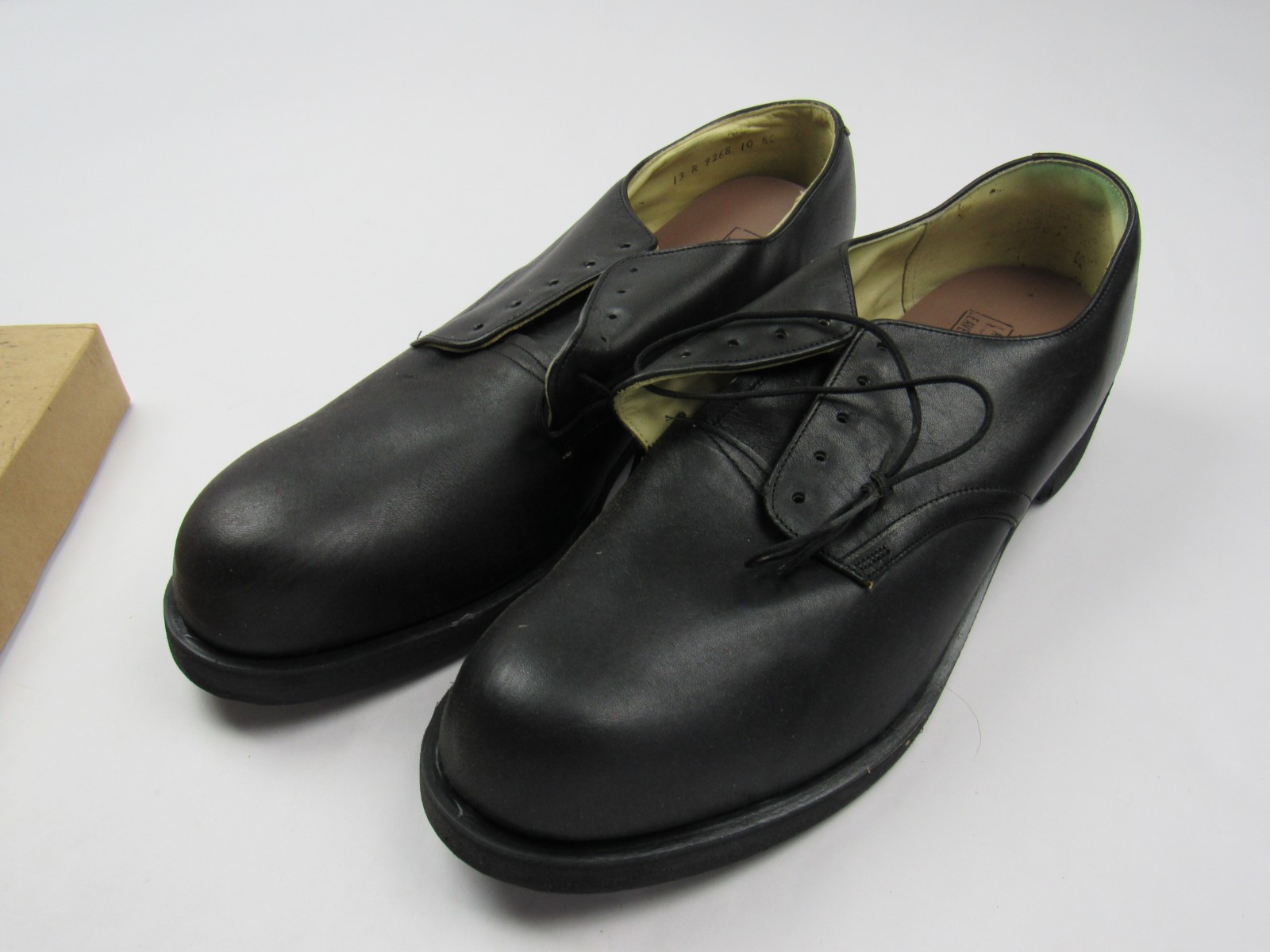 Vtg NOS 1970s Unicor Black Prison Issue Leather Derby Shoes Size 13 R Plainsman