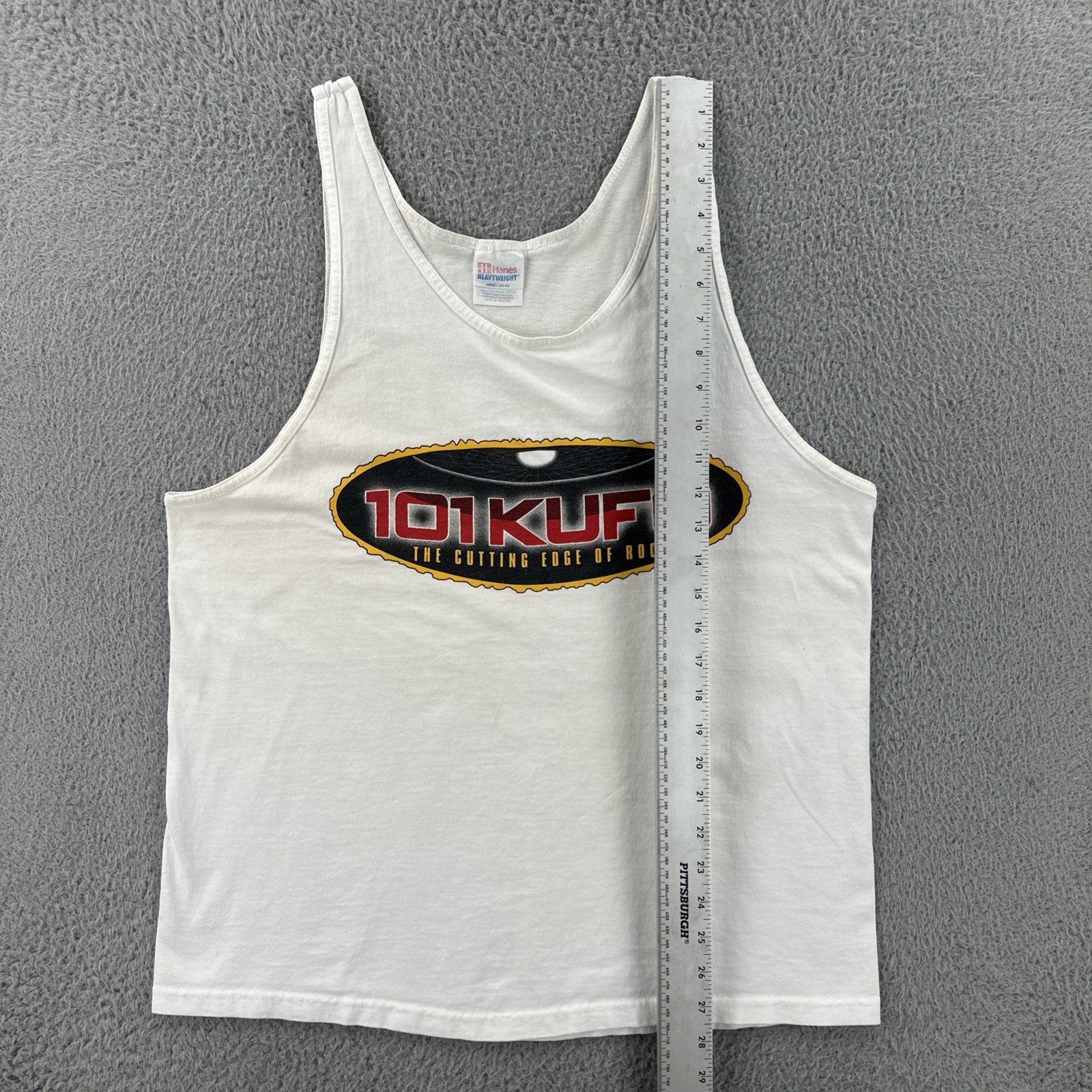 Vintage Hanes Men’s L White Sleeveless Shirt 101 KUFO the Edge Of Rock Radio Tee