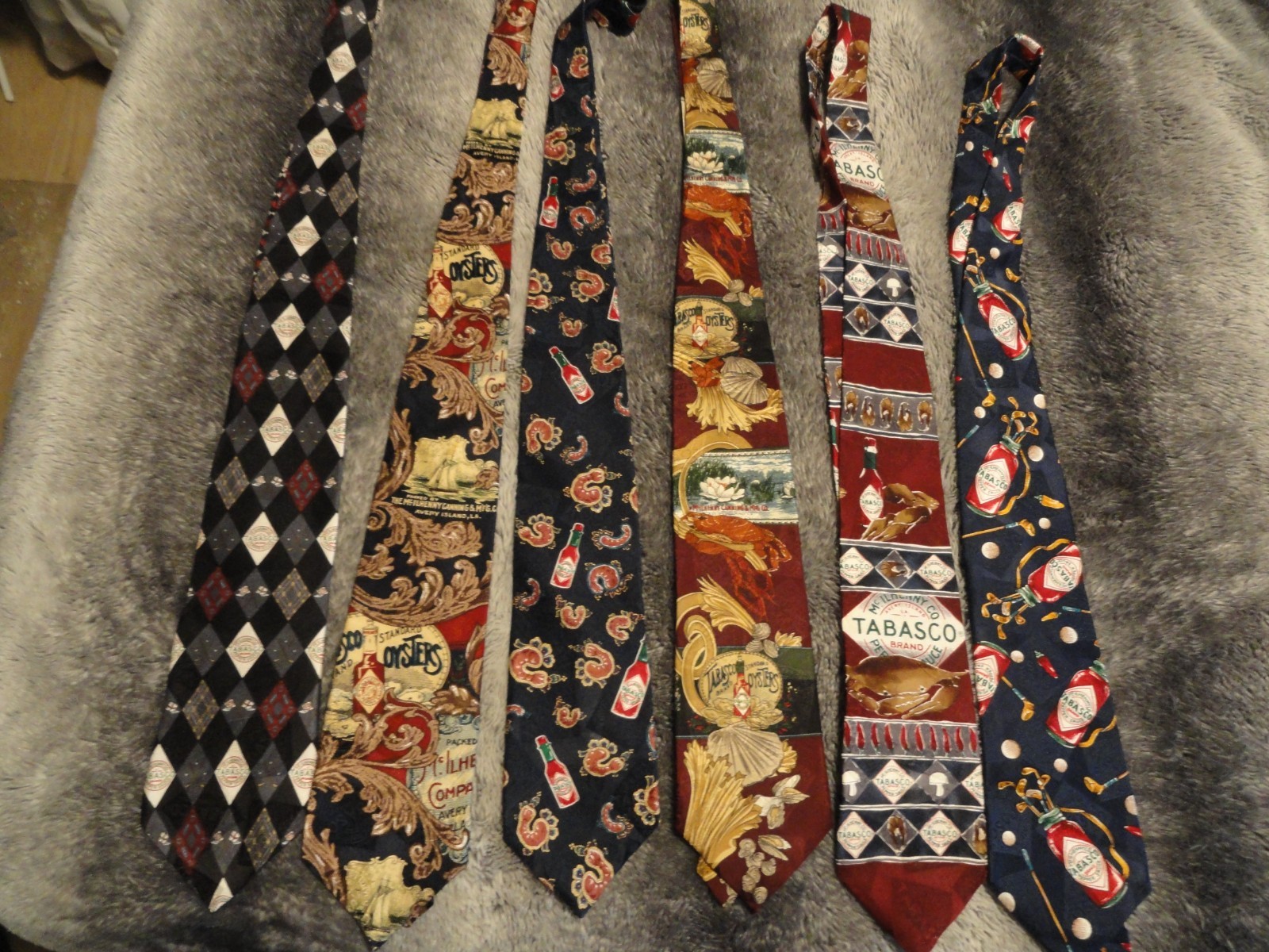 6 COOL TABASCO TIES EUC SEE PICS COMBINED SHIPPING $5.99 MAX #32