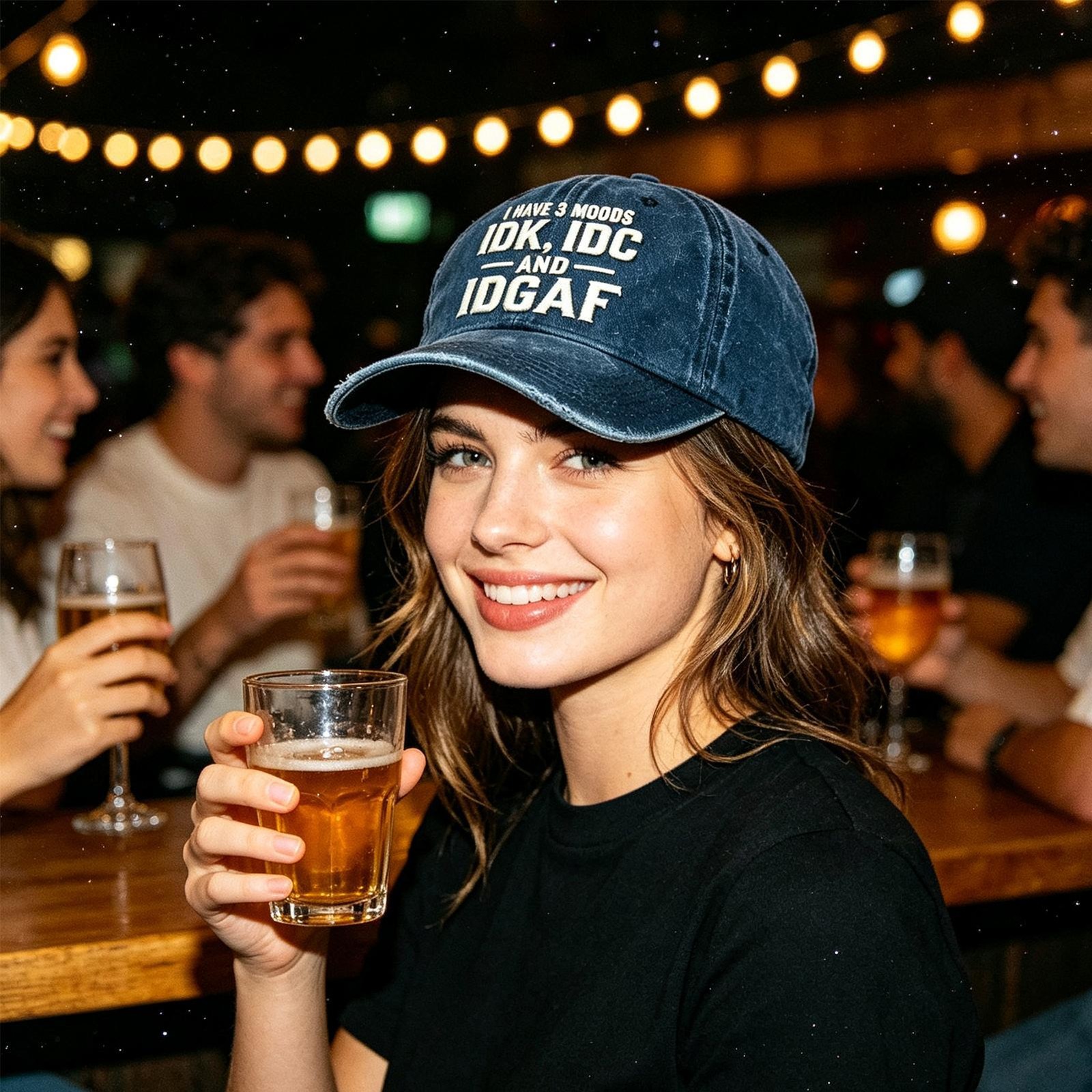 IDK IDC & IDGAF Skull Embroidered Vintage Washed Baseball Cap Funny Men Dad Hat