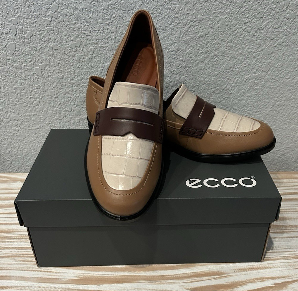 ECCO Women’s Dress Classic Leather Loafer Shoe NEW EU 40 US 9-9.5 Tan Preppy