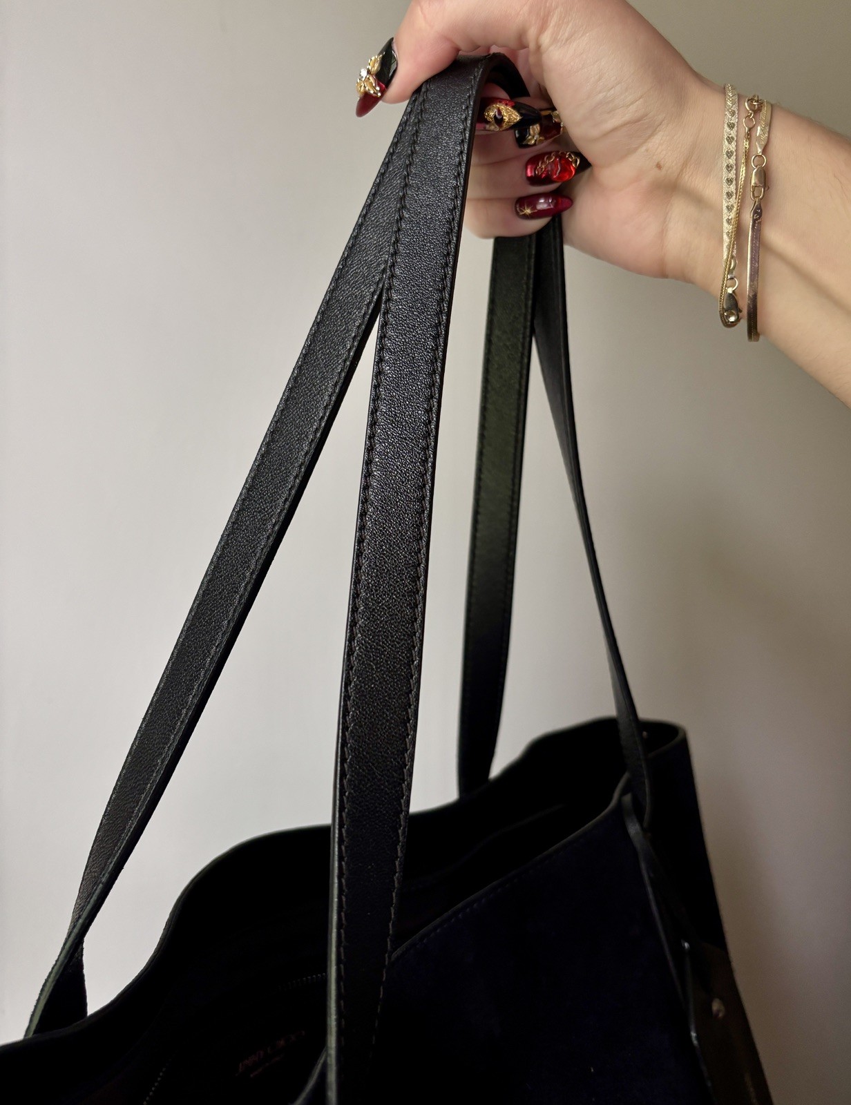 Jimmy Choo Twist East West Tote Bag Black Suede & Pebbled Leather Purse