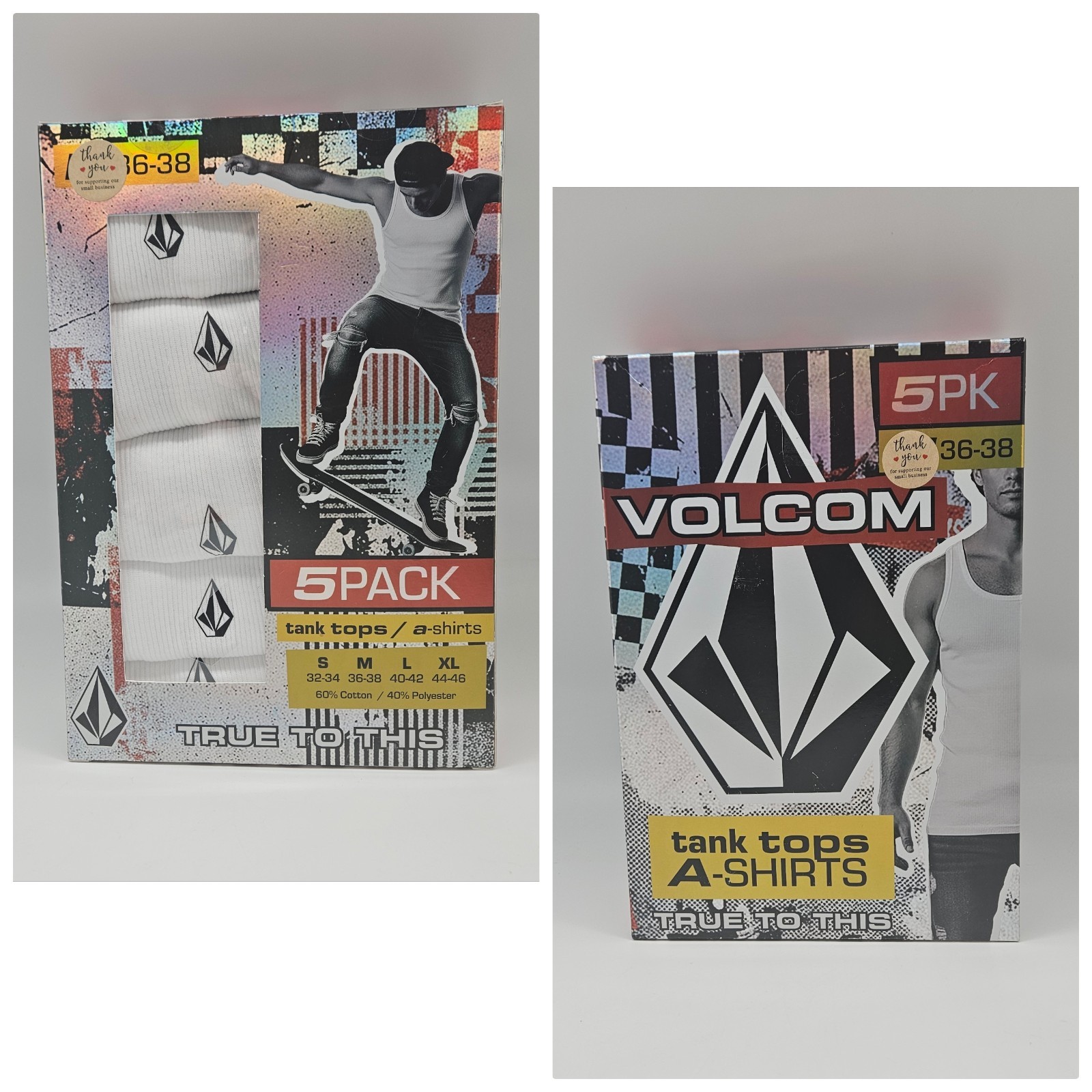 5 Pack VOLCOM Men’s M L Tanks Tops Undershirts Ribbed Cotton A-Shirts White