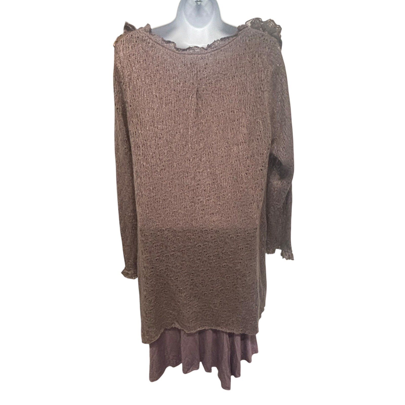Pretty Angel Mauve Layered Ruffle Rosette Knit Tunic Dress XL Boho Lagenlook