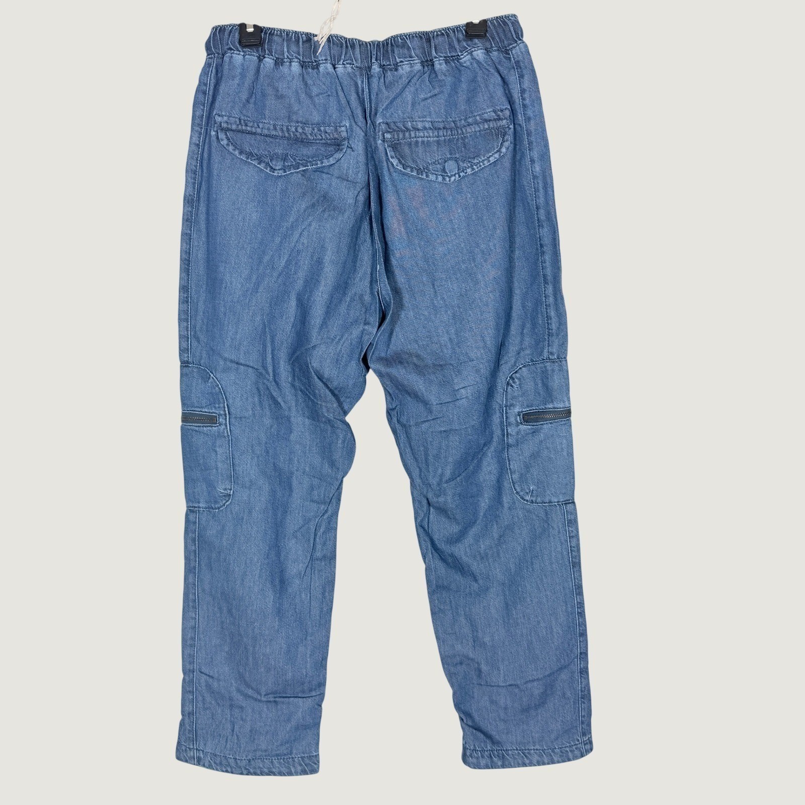 Pilcro Small Denim Cargo Utility Pants Elastic Drawstring Relaxed Straight Leg